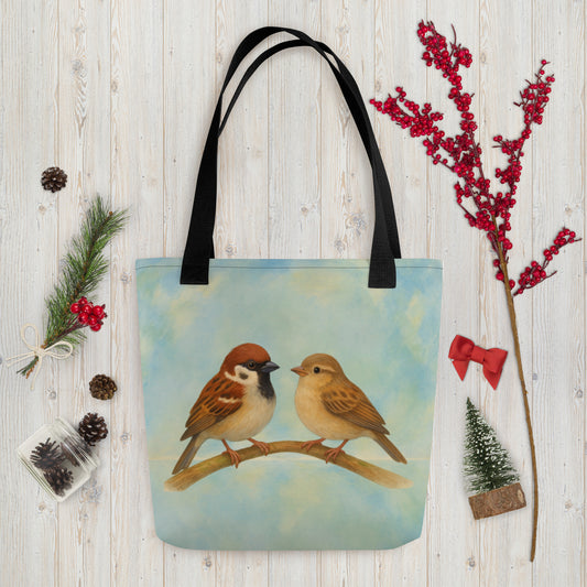 Sparrows Come In Twos: Tote bag