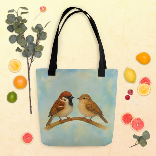 Sparrows Come In Twos: Tote bag