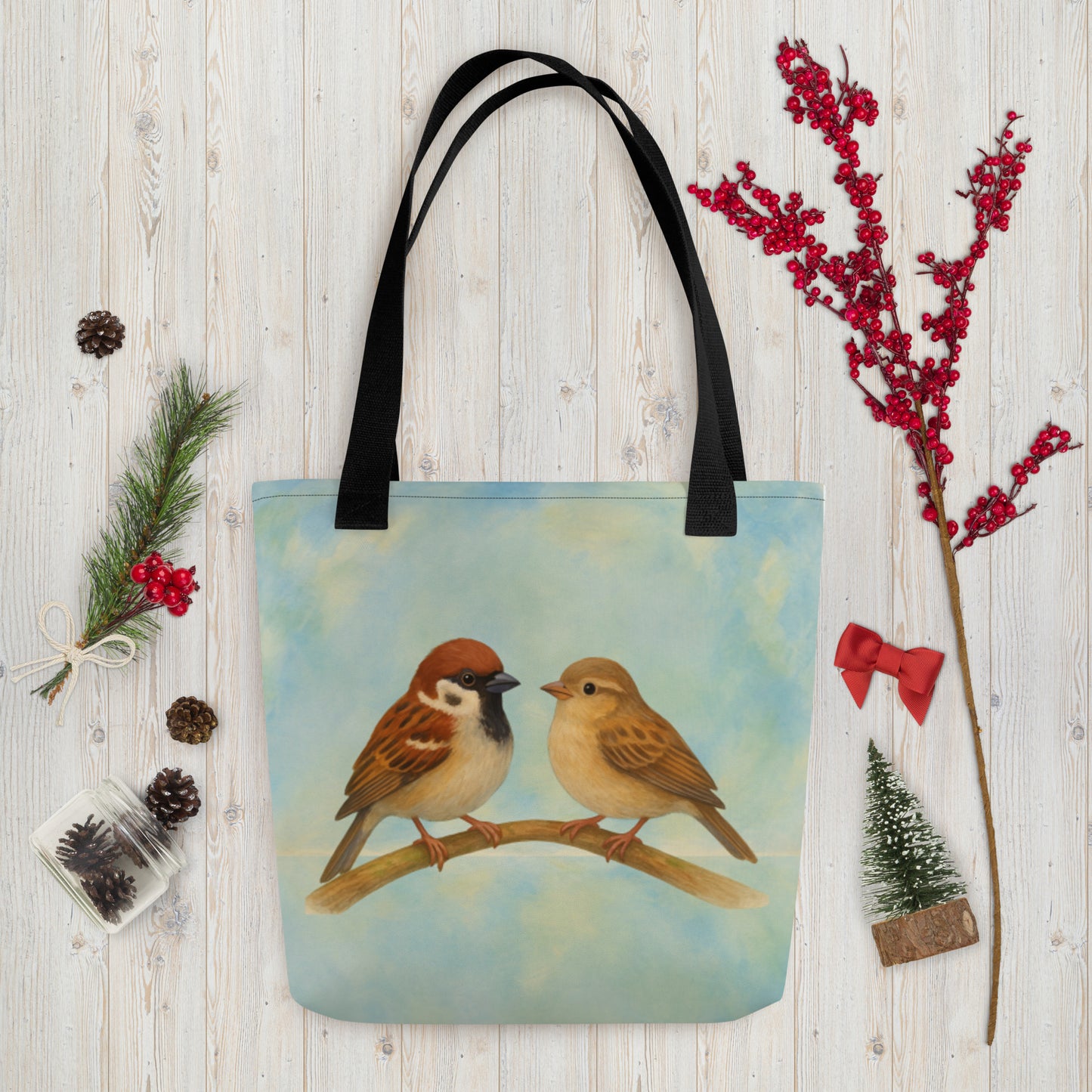 Sparrows Come In Twos: Tote bag