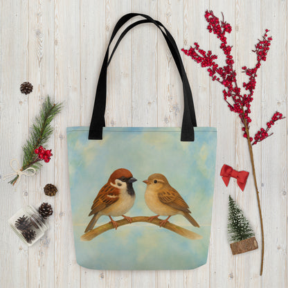 Sparrows Come In Twos: Tote bag