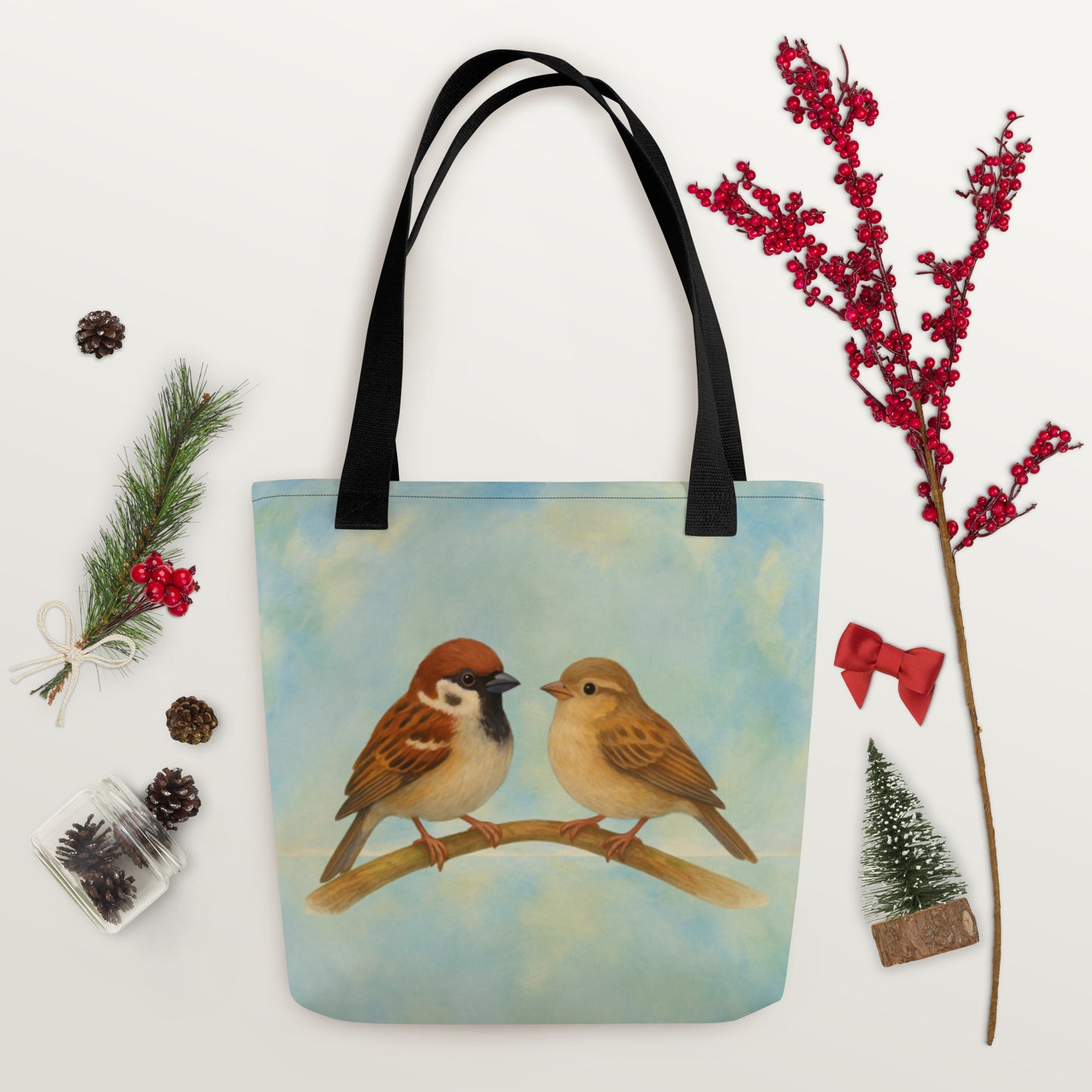 Sparrows Come In Twos: Tote bag