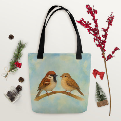 Sparrows Come In Twos: Tote bag