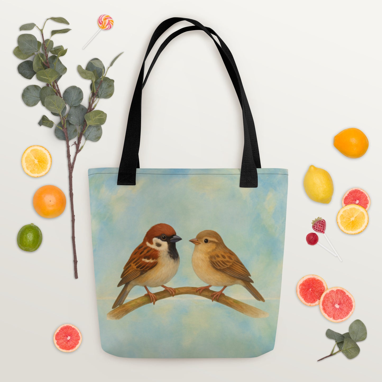 Sparrows Come In Twos: Tote bag