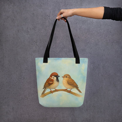 Sparrows Come In Twos: Tote bag