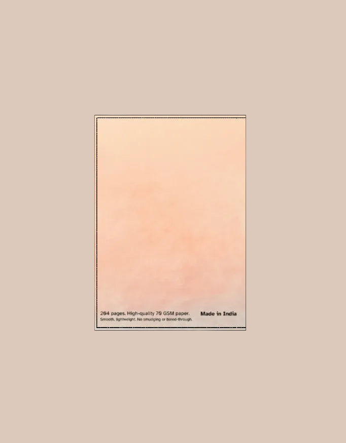 Rectangular pinkish-beige back page of daily planner notebook product with text on a white background