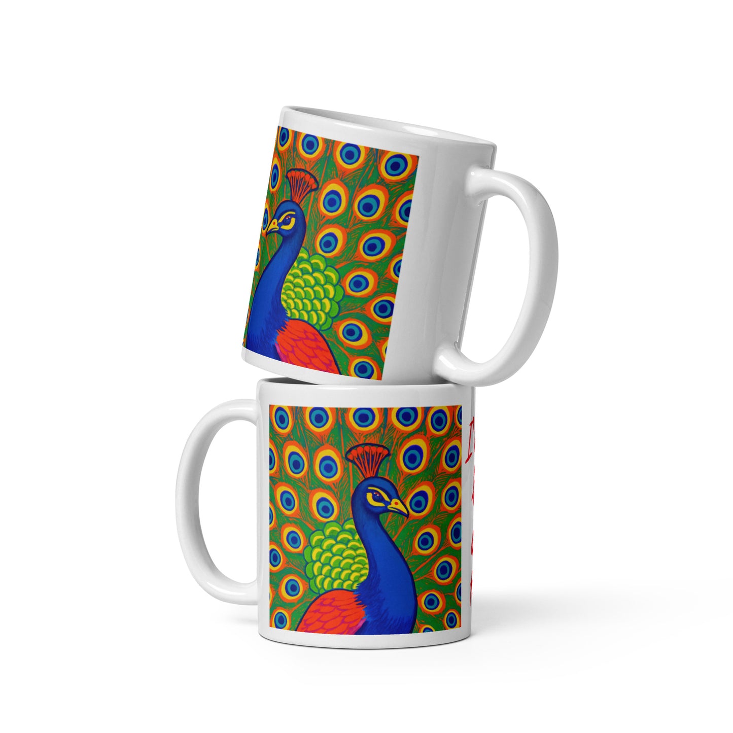 Peacock Tales: White glossy mug