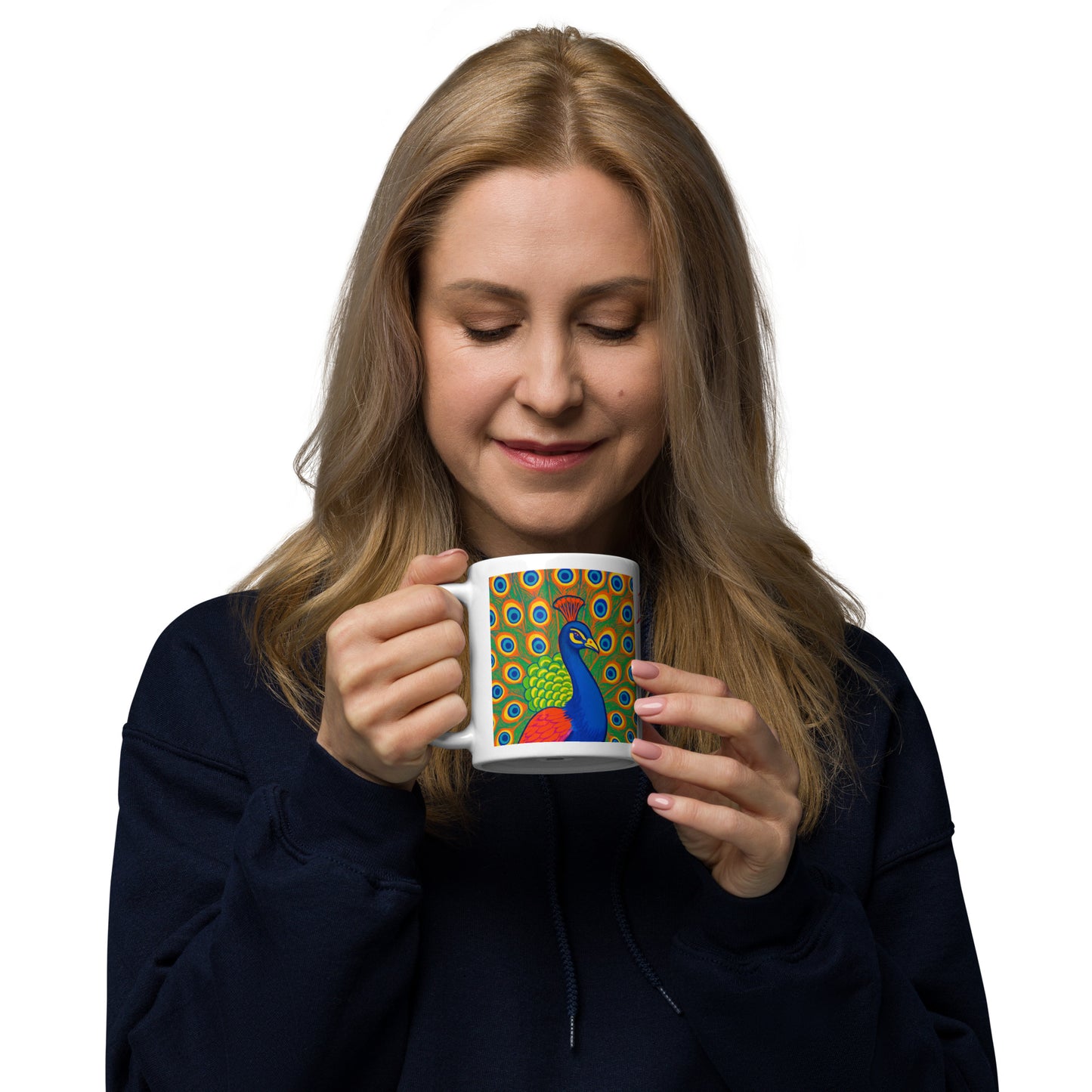 Peacock Tales: White glossy mug