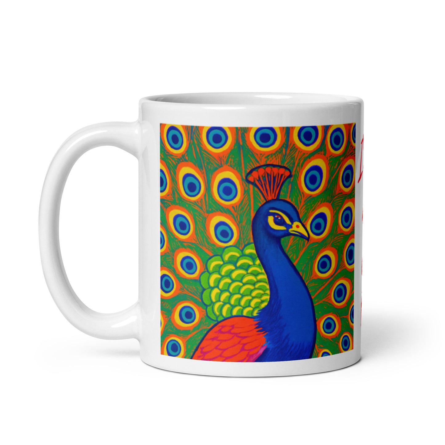 Peacock Tales: White glossy mug