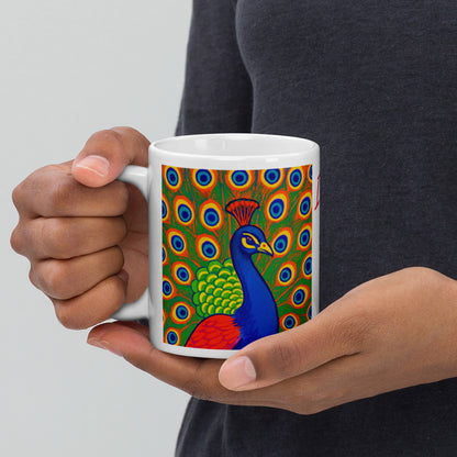 Peacock Tales: White glossy mug