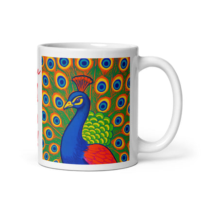 Peacock Tales: White glossy mug