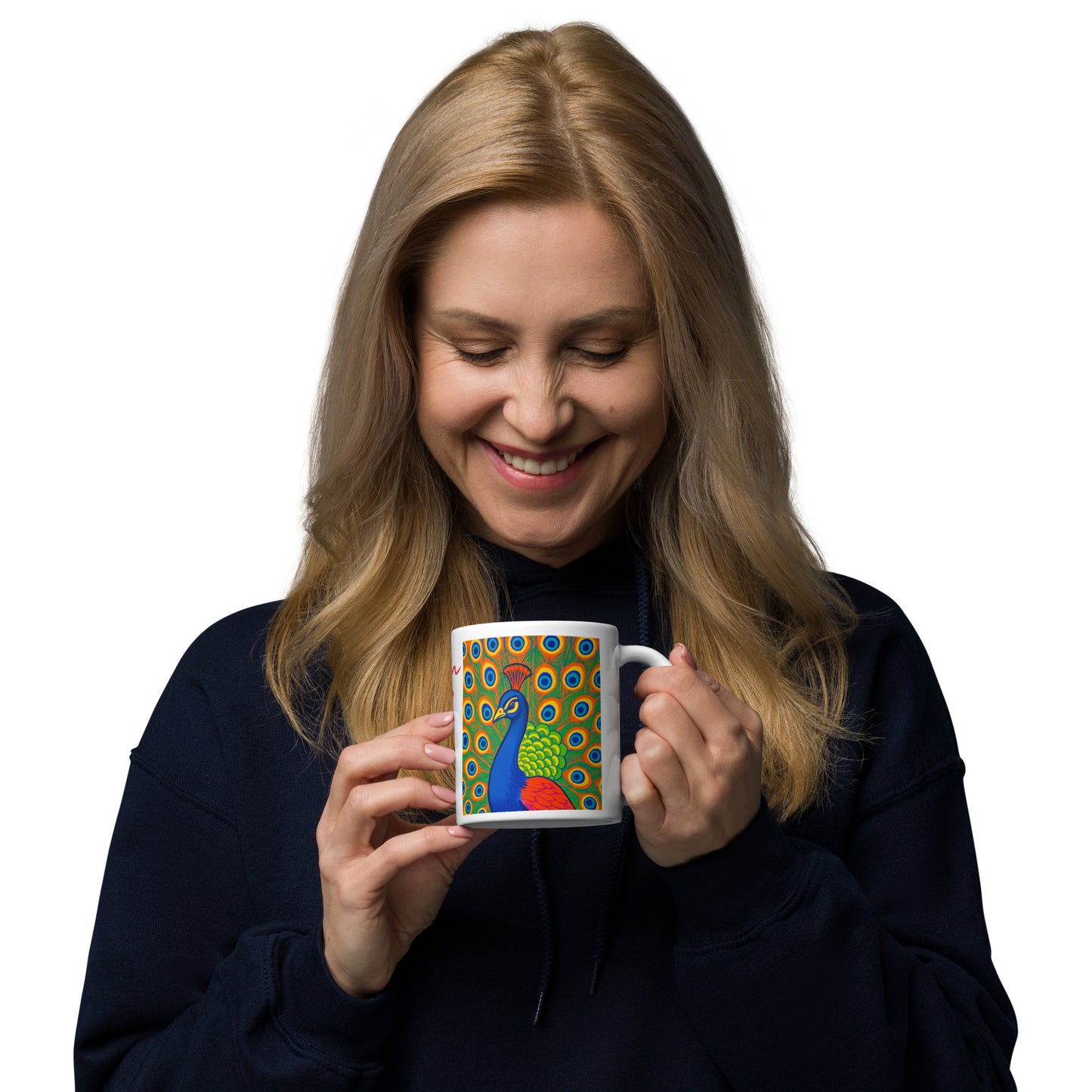 Peacock Tales: White glossy mug